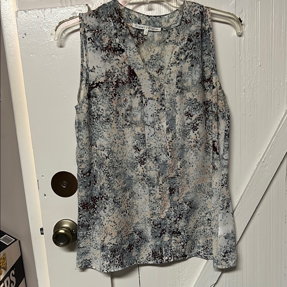 Violet & Claire Blue and White Mandarin Collar Blouse